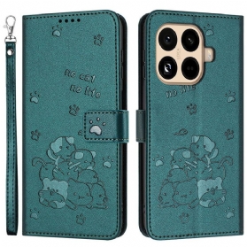 Lederhüllen Für Xiaomi 15t Pro Katzenmotiv Mit Riemen