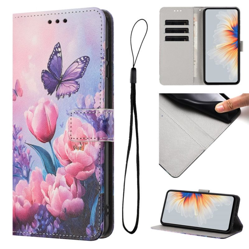 Lederhüllen Für Xiaomi 15t Pro Tulpen Und Schmetterlinge