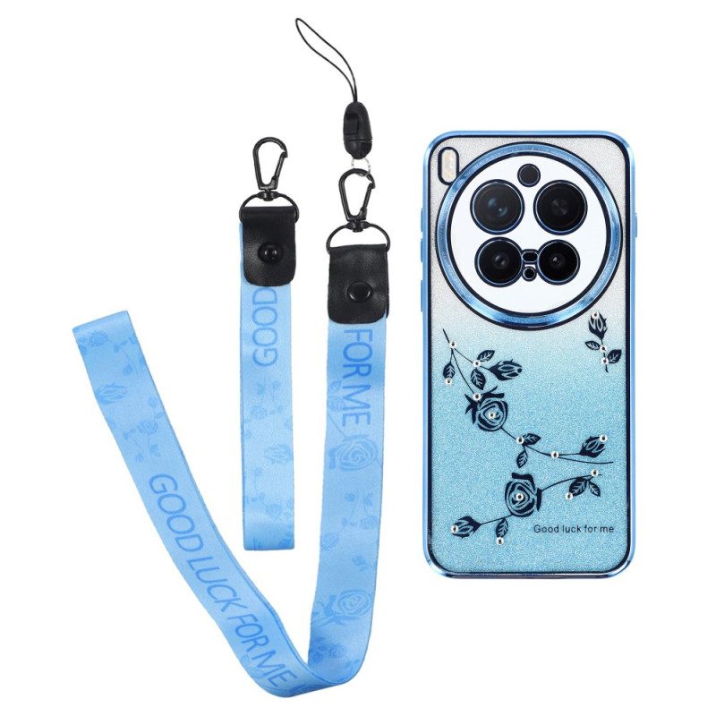 Hülle Für Vivo X300 Pro Riemen Mit Blumen Und Strasssteinen