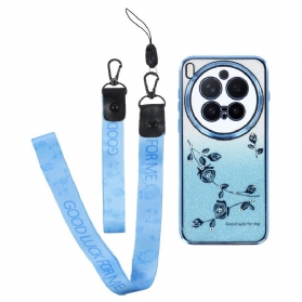 Hülle Für Vivo X300 Pro Riemen Mit Blumen Und Strasssteinen