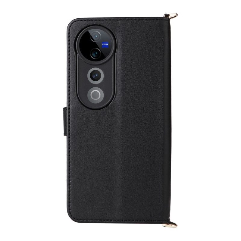 Lederhüllen Vivo V40 5g Handyhülle Gesteppt Mit Riemen Und Schultergurt