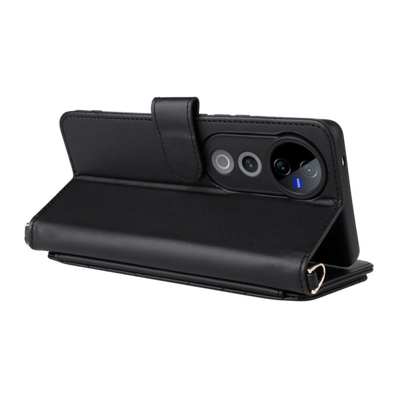 Lederhüllen Vivo V40 5g Handyhülle Gesteppt Mit Riemen Und Schultergurt