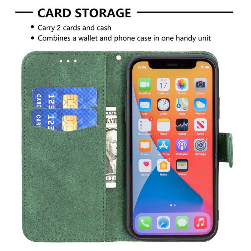 Lederhüllen Für iPhone 13 Pro Max Mit Kordel Barocker Riemchenschmetterling