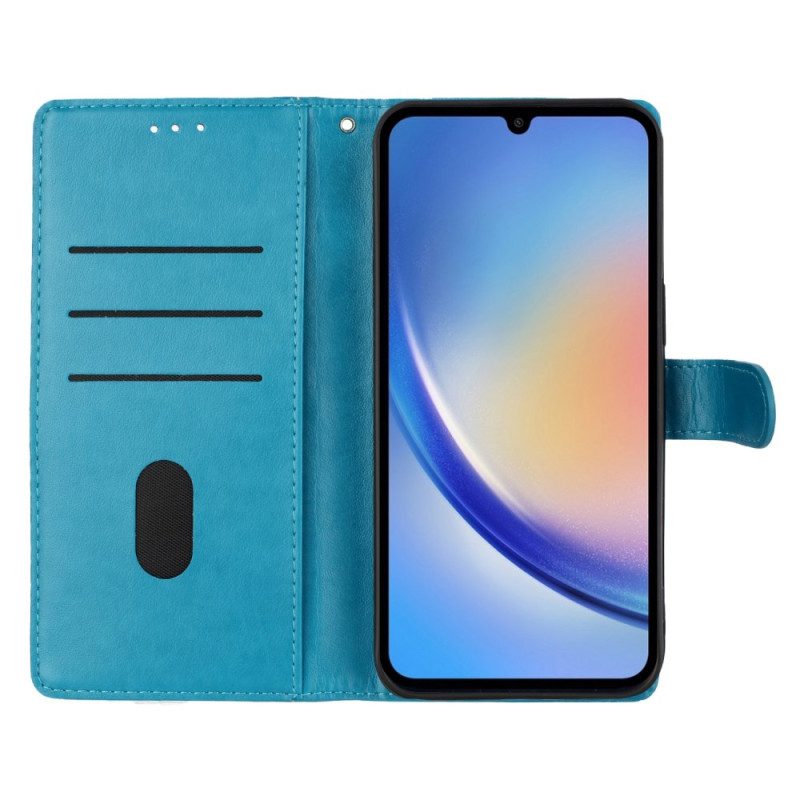 Lederhüllen Für Samsung Galaxy S26 Plus Blumen-schmetterlingsdesign Und Lanyard