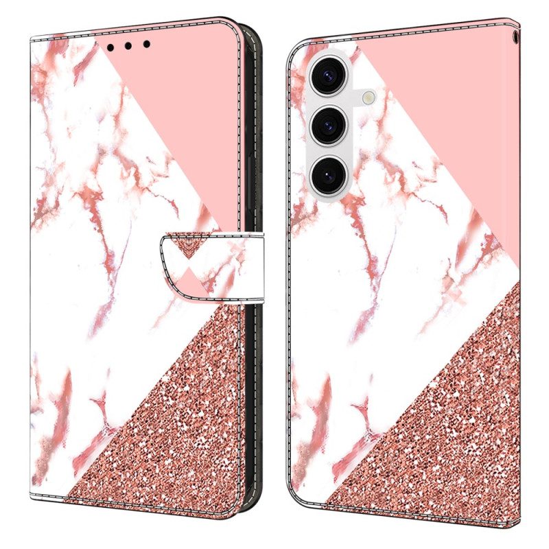 Lederhüllen Für Samsung Galaxy S26 Plus Dreieckiges Marmormuster