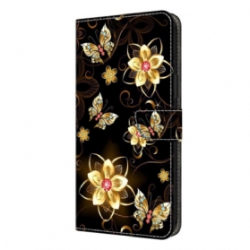 Lederhüllen Für Samsung Galaxy S26 Plus Goldene Blumen Und Schmetterlinge