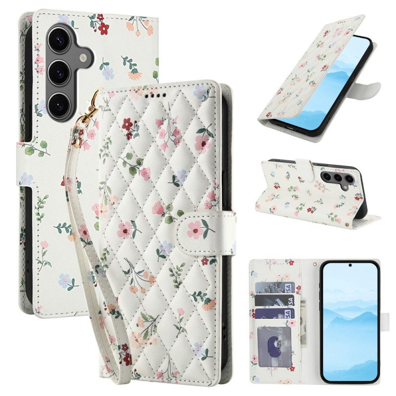Lederhüllen Für Samsung Galaxy S26 Plus Riemen Mit Blumenmuster