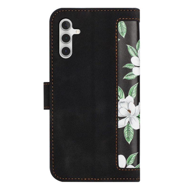 Lederhüllen Samsung Galaxy S26 Plus Blumenmuster Mit Riemen