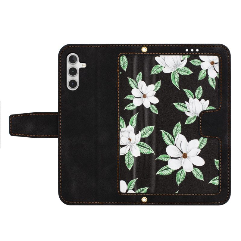 Lederhüllen Samsung Galaxy S26 Plus Blumenmuster Mit Riemen