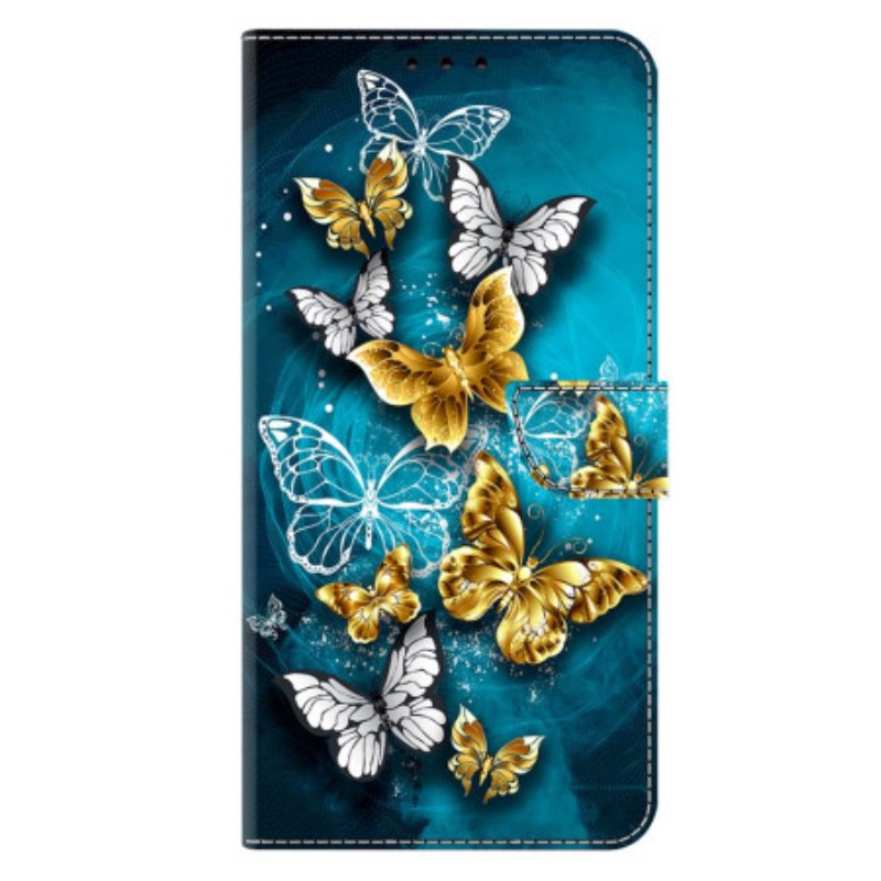 Lederhüllen Samsung Galaxy S26 Plus Goldener Schmetterling Auf Grün