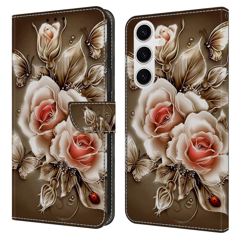 Lederhüllen Samsung Galaxy S26 Plus Handyhülle Braune Rosen