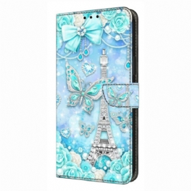 Lederhüllen Samsung Galaxy S26 Plus Handyhülle Kobaltblauer Eiffelturm