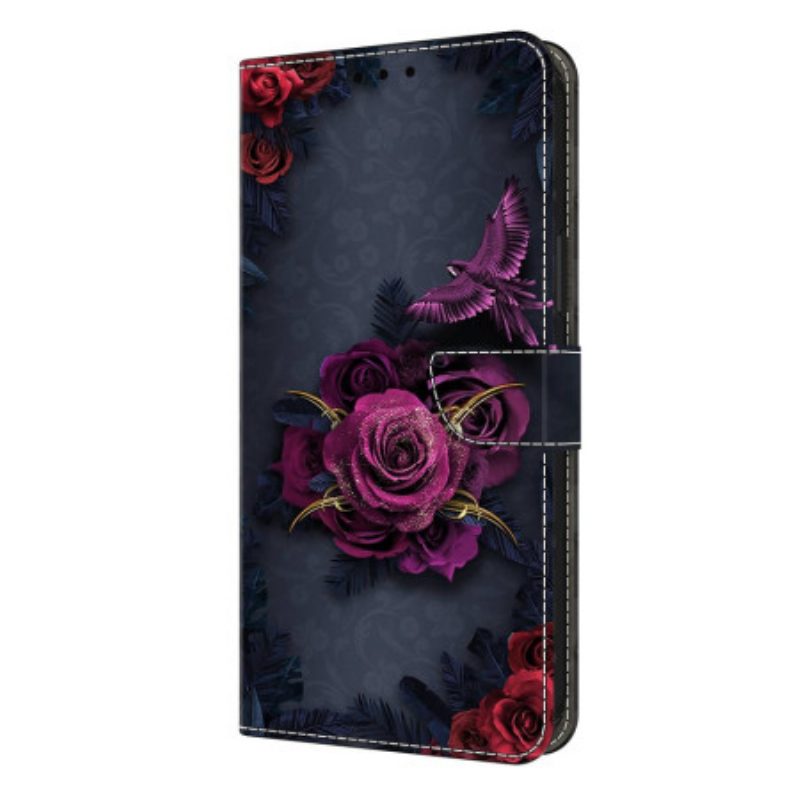Lederhüllen Samsung Galaxy S26 Plus Handyhülle Leuchtende Violette Blumen