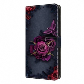 Lederhüllen Samsung Galaxy S26 Plus Handyhülle Leuchtende Violette Blumen