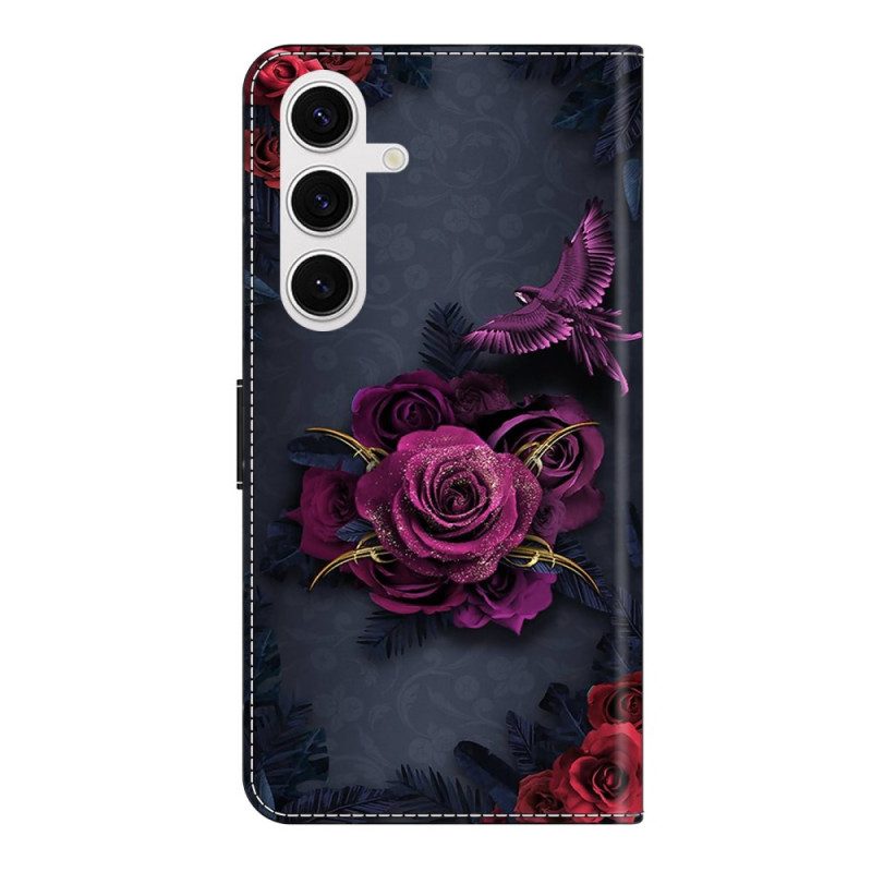 Lederhüllen Samsung Galaxy S26 Plus Handyhülle Leuchtende Violette Blumen