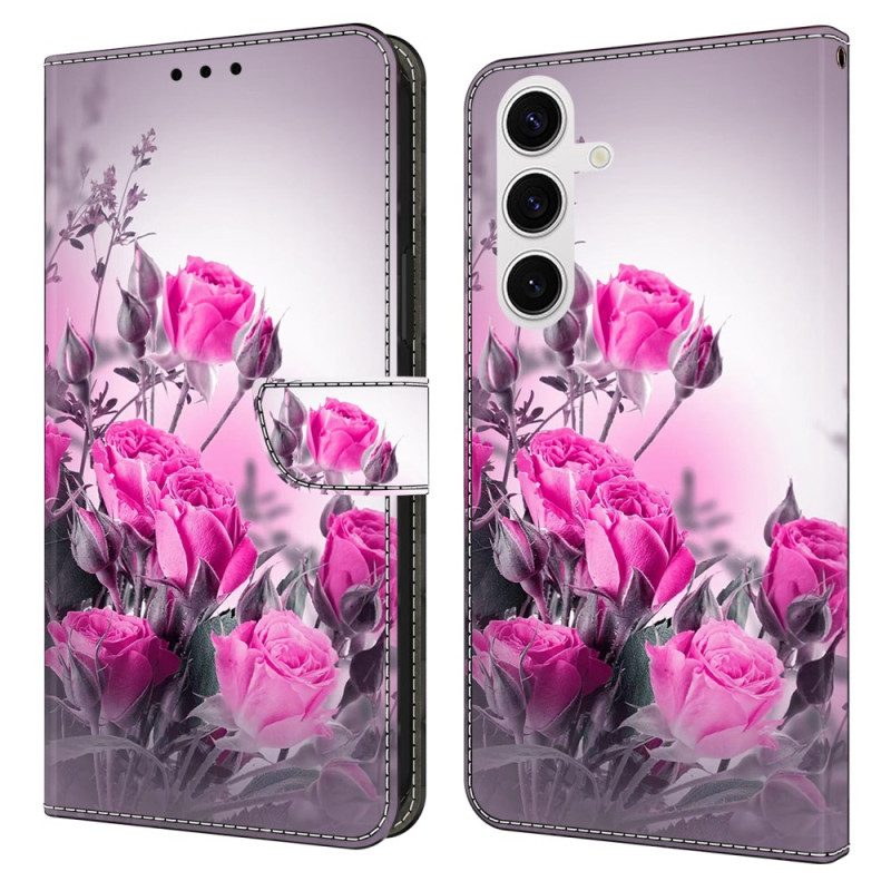 Lederhüllen Samsung Galaxy S26 Plus Handyhülle Lila Blumen