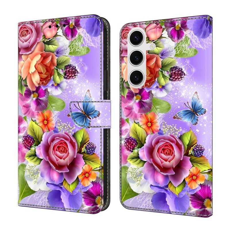 Lederhüllen Samsung Galaxy S26 Plus Handyhülle Strahlende Blumen
