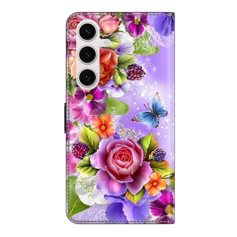 Lederhüllen Samsung Galaxy S26 Plus Handyhülle Strahlende Blumen