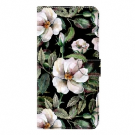 Lederhüllen Samsung Galaxy S26 Plus Handyhülle Weißes Blumenmotiv