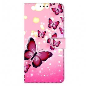 Lederhüllen Samsung Galaxy S26 Plus Rosa Schmetterlinge