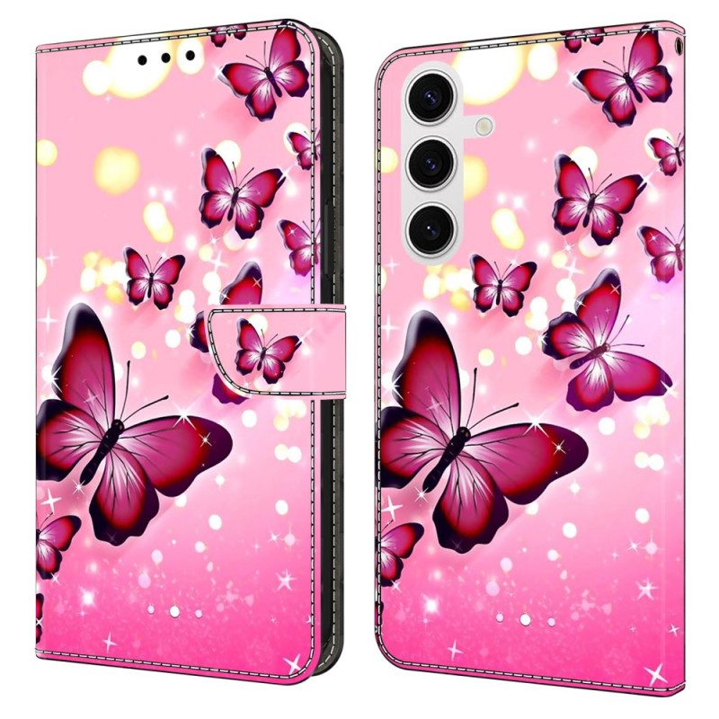 Lederhüllen Samsung Galaxy S26 Plus Rosa Schmetterlinge
