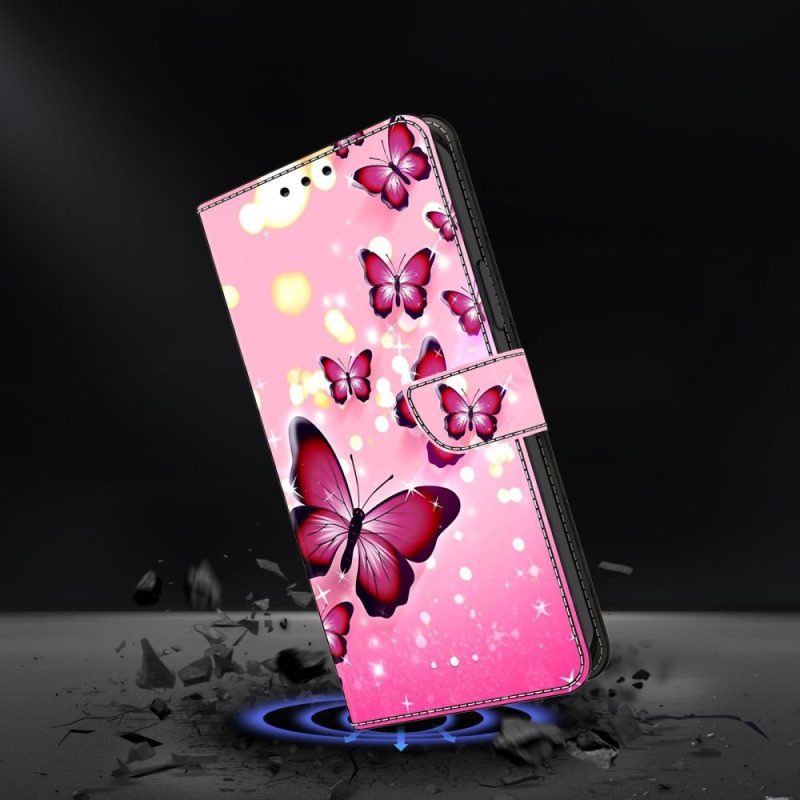 Lederhüllen Samsung Galaxy S26 Plus Rosa Schmetterlinge