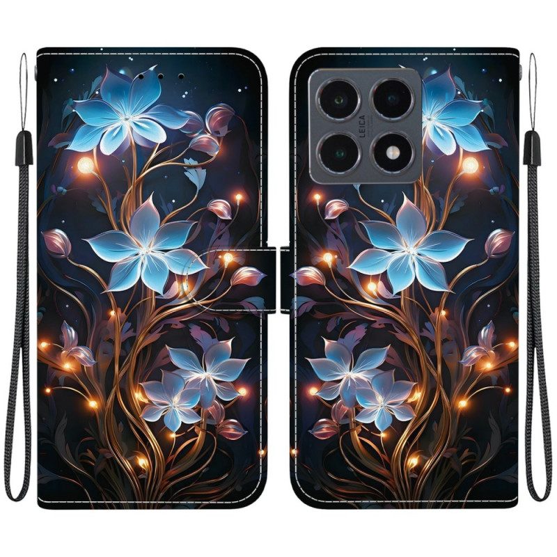 Lederhüllen Für Xiaomi 15t Blaues Blumenmuster