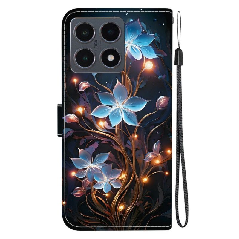 Lederhüllen Für Xiaomi 15t Blaues Blumenmuster