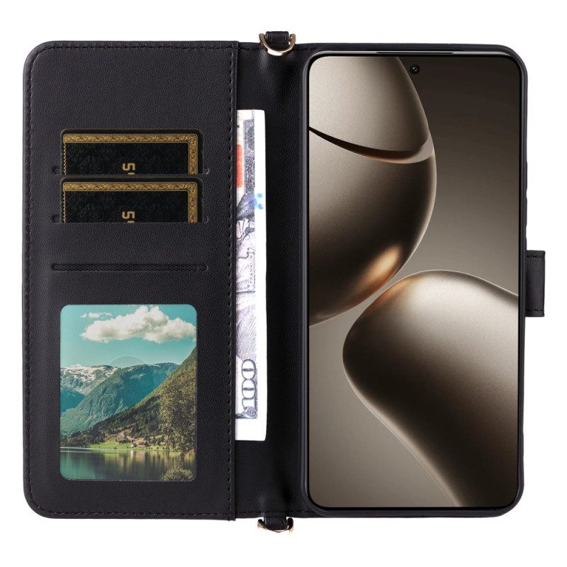 Lederhüllen Für Xiaomi 15t Gesteppt Mit Schulter- Und Handgelenkschlaufe