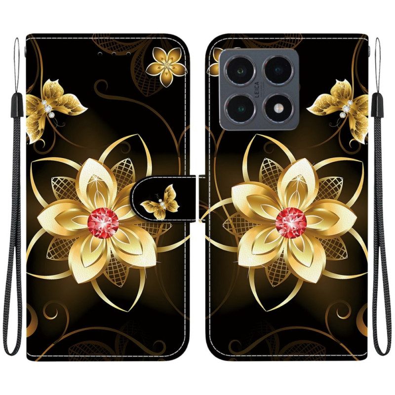Lederhüllen Für Xiaomi 15t Goldenes Blumenmuster