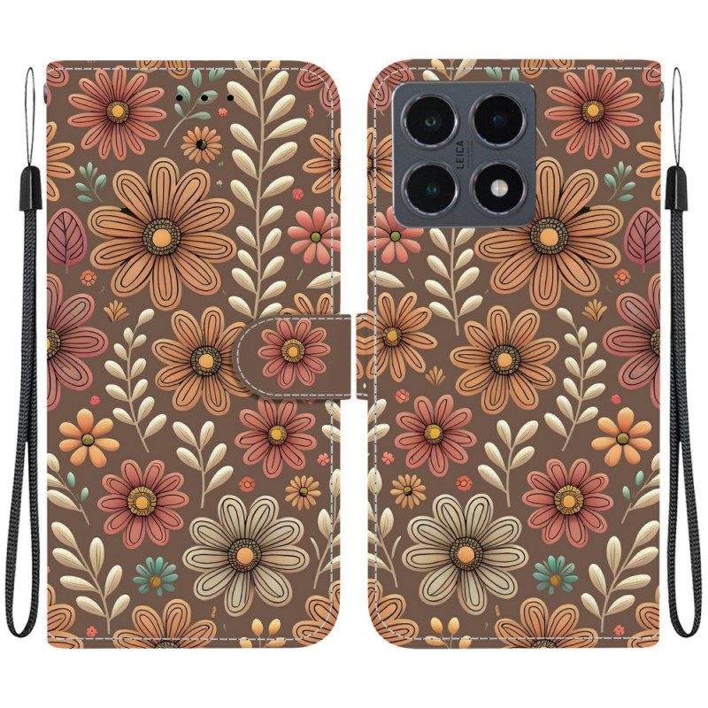 Lederhüllen Xiaomi 15t Braune Blumen