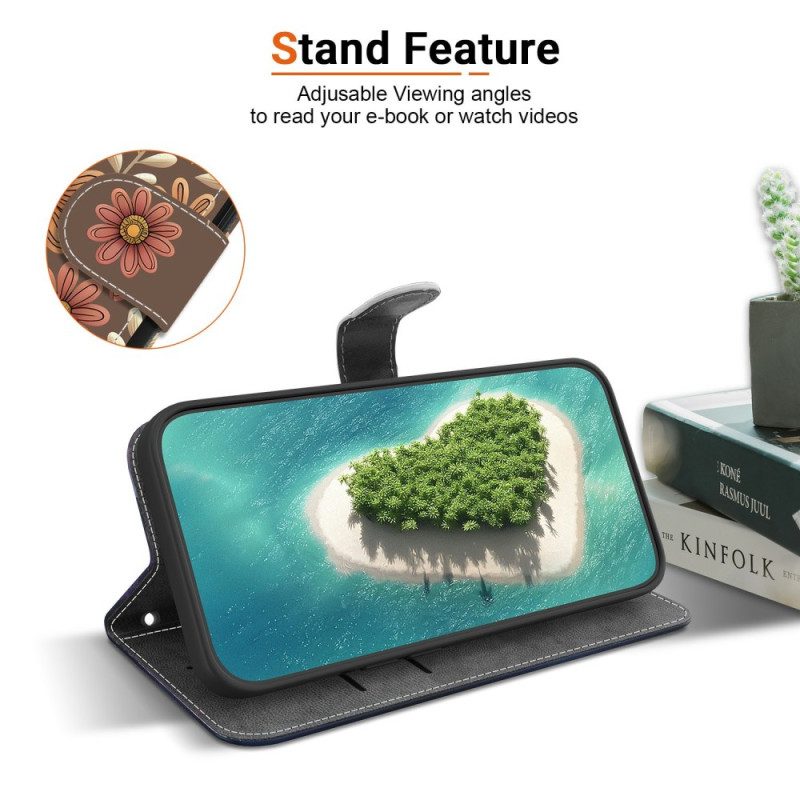 Lederhüllen Xiaomi 15t Braune Blumen