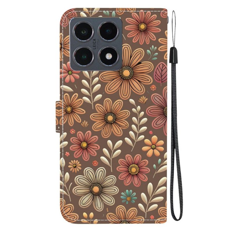 Lederhüllen Xiaomi 15t Braune Blumen