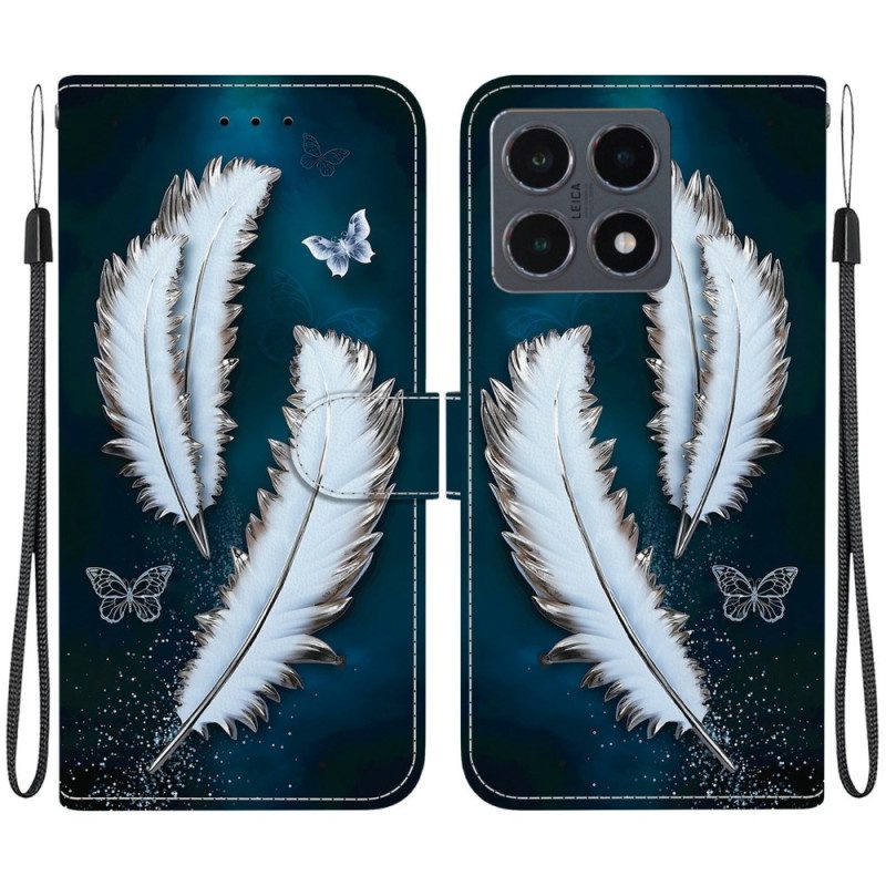 Lederhüllen Xiaomi 15t Handyhülle Weiße Federn