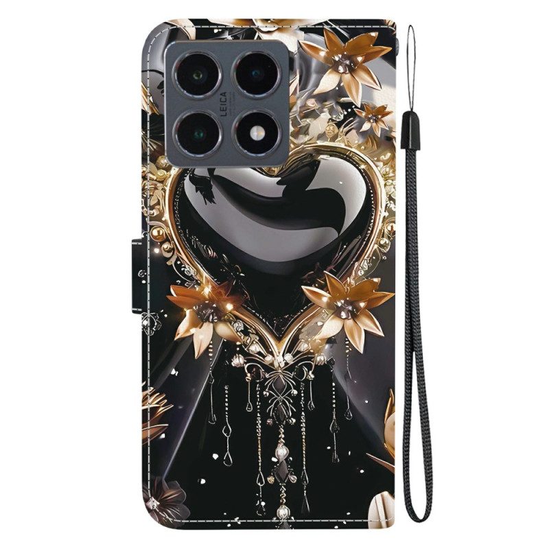 Lederhüllen Xiaomi 15t Schwarz-goldenes Herz