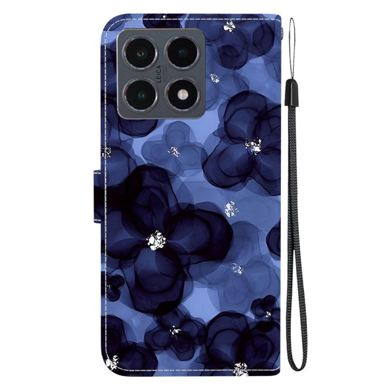 Lederhüllen Xiaomi 15t Tintenblaue Blumen