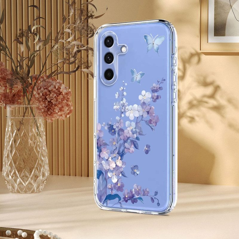 Hülle Für Samsung Galaxy S25 Fe Transparentes Blumen- Und Schmetterlingsdesign