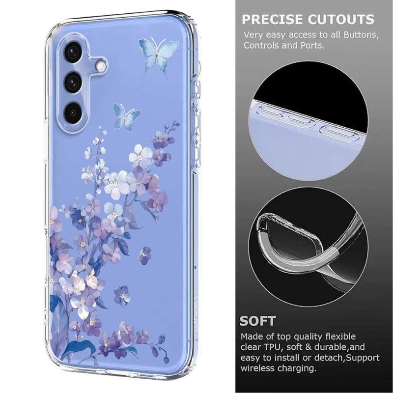 Hülle Für Samsung Galaxy S25 Fe Transparentes Blumen- Und Schmetterlingsdesign