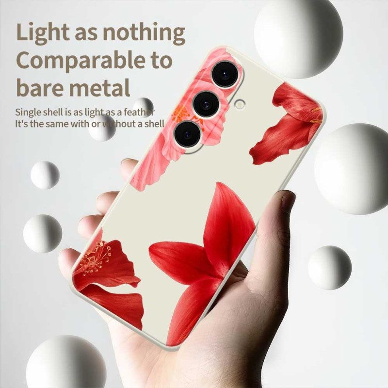 Hülle Samsung Galaxy S25 Fe Handyhülle Silikon Mit Rotem Blumenmuster