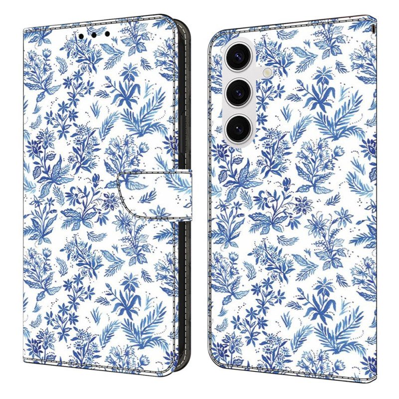 Lederhüllen Für Samsung Galaxy S25 Fe Blaue Blüten