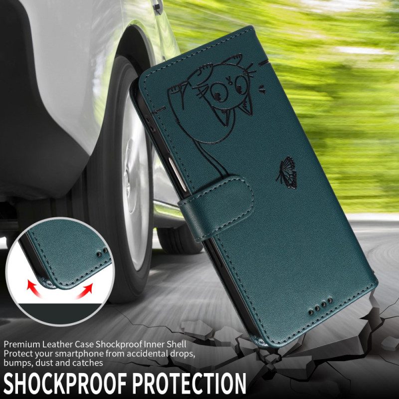 Lederhüllen Für Samsung Galaxy S25 Fe Katzenmotiv Mit Riemen