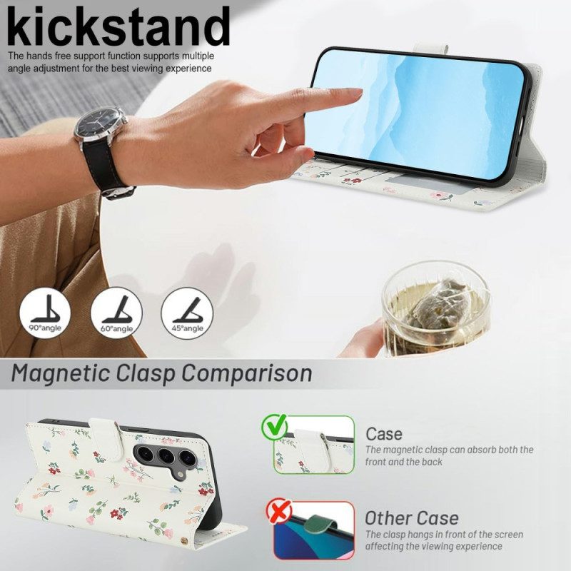 Lederhüllen Für Samsung Galaxy S25 Fe Trageband Mit Blumenmuster