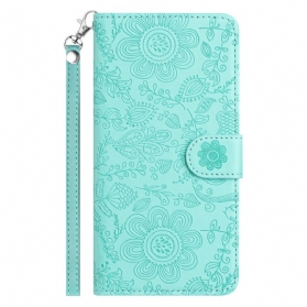 Lederhüllen Samsung Galaxy S25 Fe Blumenmuster Mit Riemen