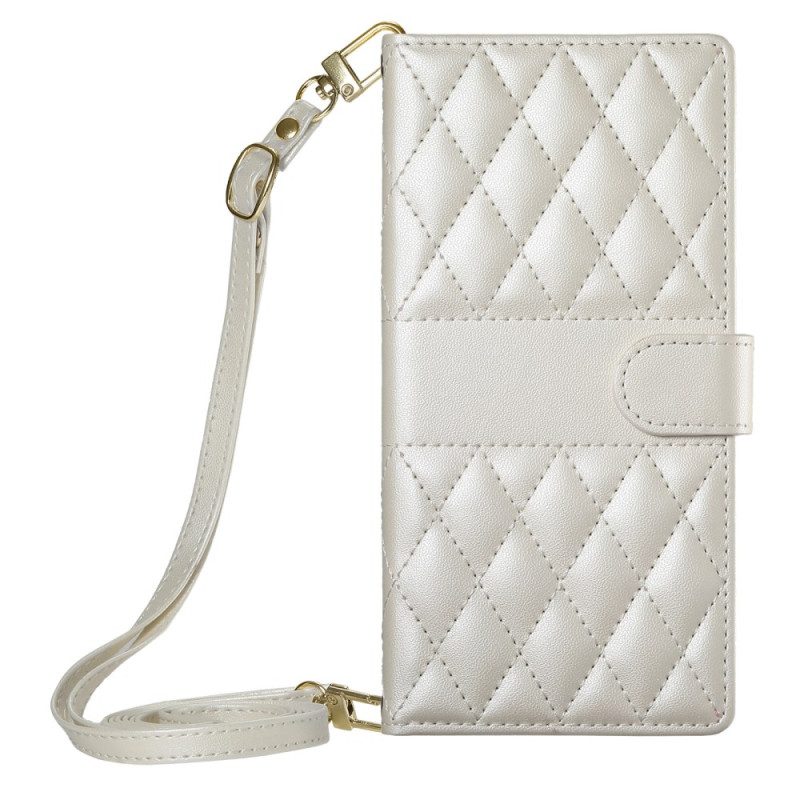 Lederhüllen Samsung Galaxy S25 Fe Gesteppte Geldbörse Mit Riemen