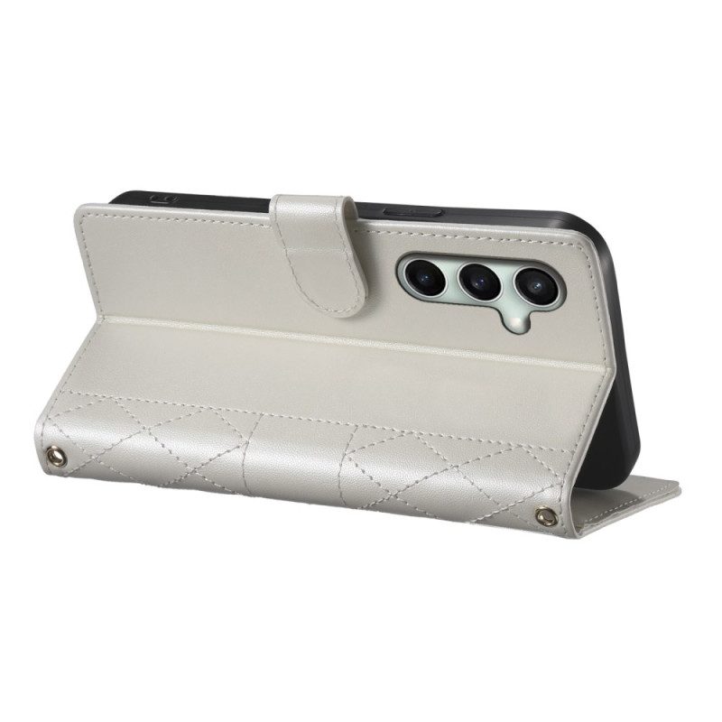 Lederhüllen Samsung Galaxy S25 Fe Gesteppte Geldbörse Mit Riemen