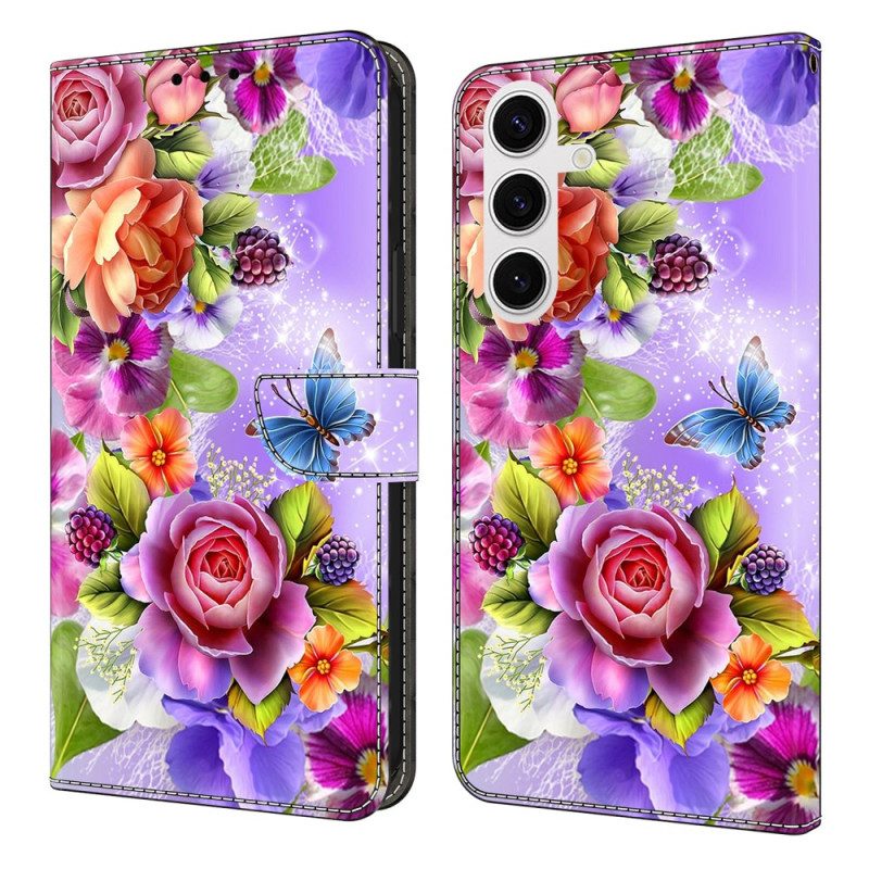 Lederhüllen Samsung Galaxy S25 Fe Handyhülle Buntes Blumenmuster