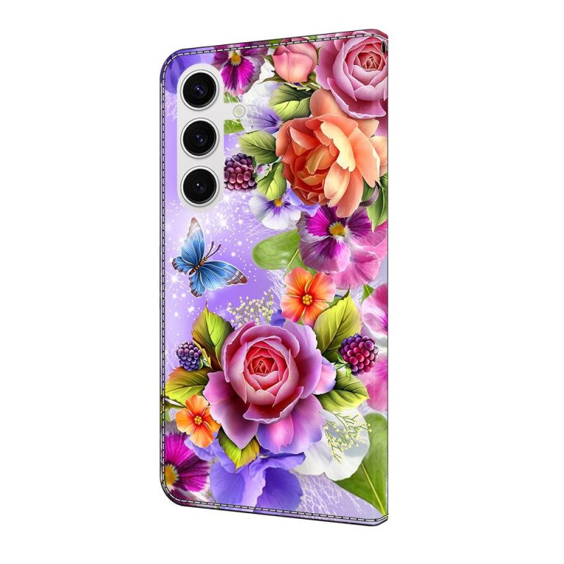 Lederhüllen Samsung Galaxy S25 Fe Handyhülle Buntes Blumenmuster