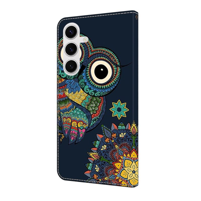 Lederhüllen Samsung Galaxy S25 Fe Handyhülle Eulen-mandala