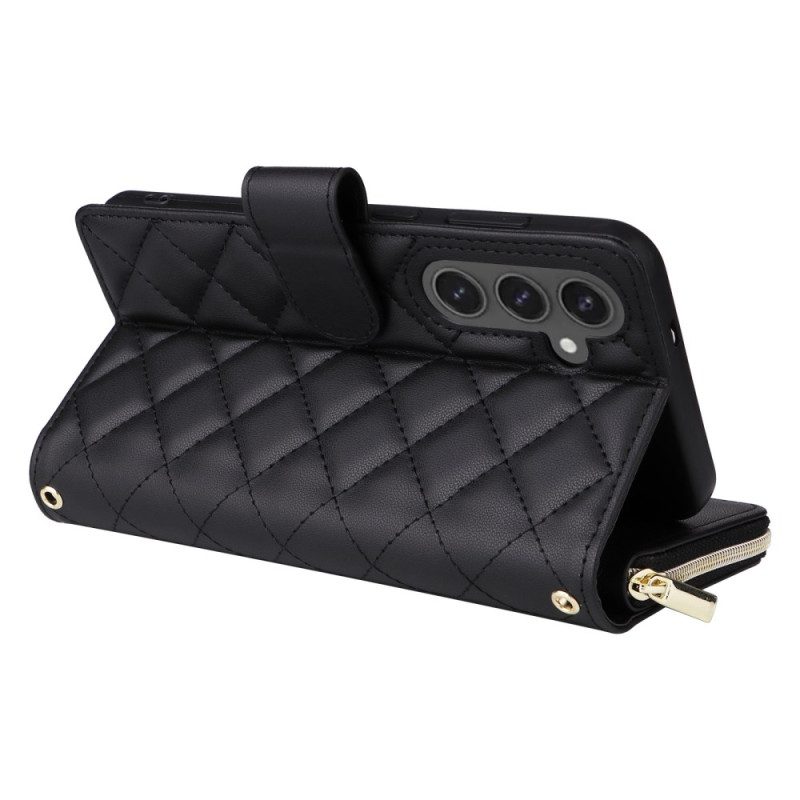 Lederhüllen Samsung Galaxy S25 Fe Handyhülle Gesteppt Mit Riemen Und Schulterriemen