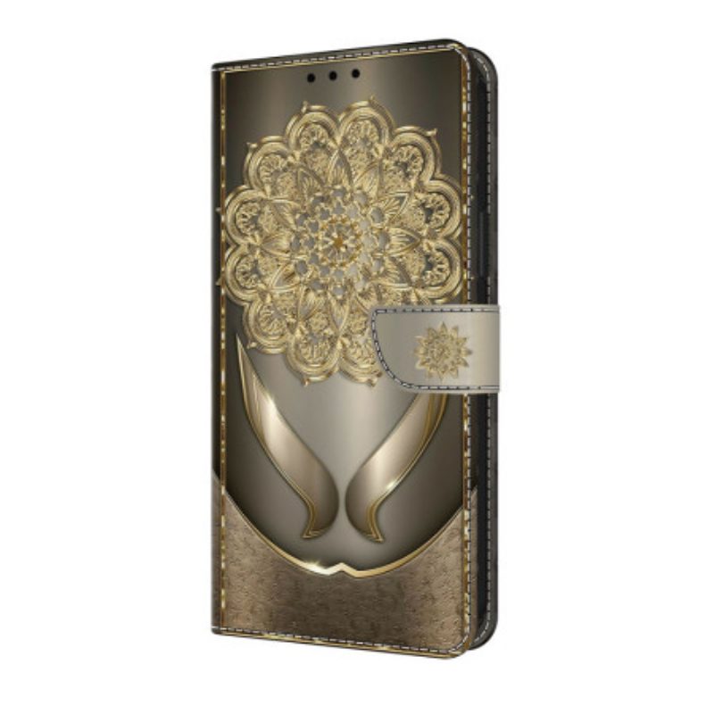 Lederhüllen Samsung Galaxy S25 Fe Handyhülle Goldene Blumen